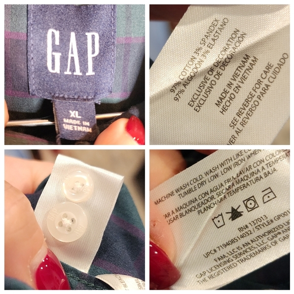 NWT Gap Green Blue Purple Plaid Long Sleeve Button Down Shirt Size XL - Picture 4 of 15